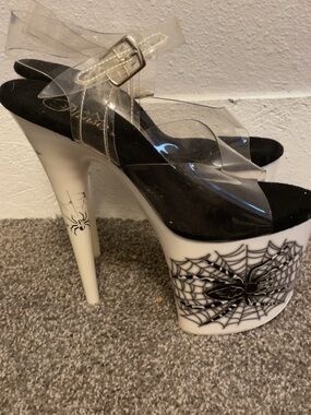 Pleaser Black & Clear Spider-Web Platform Heels